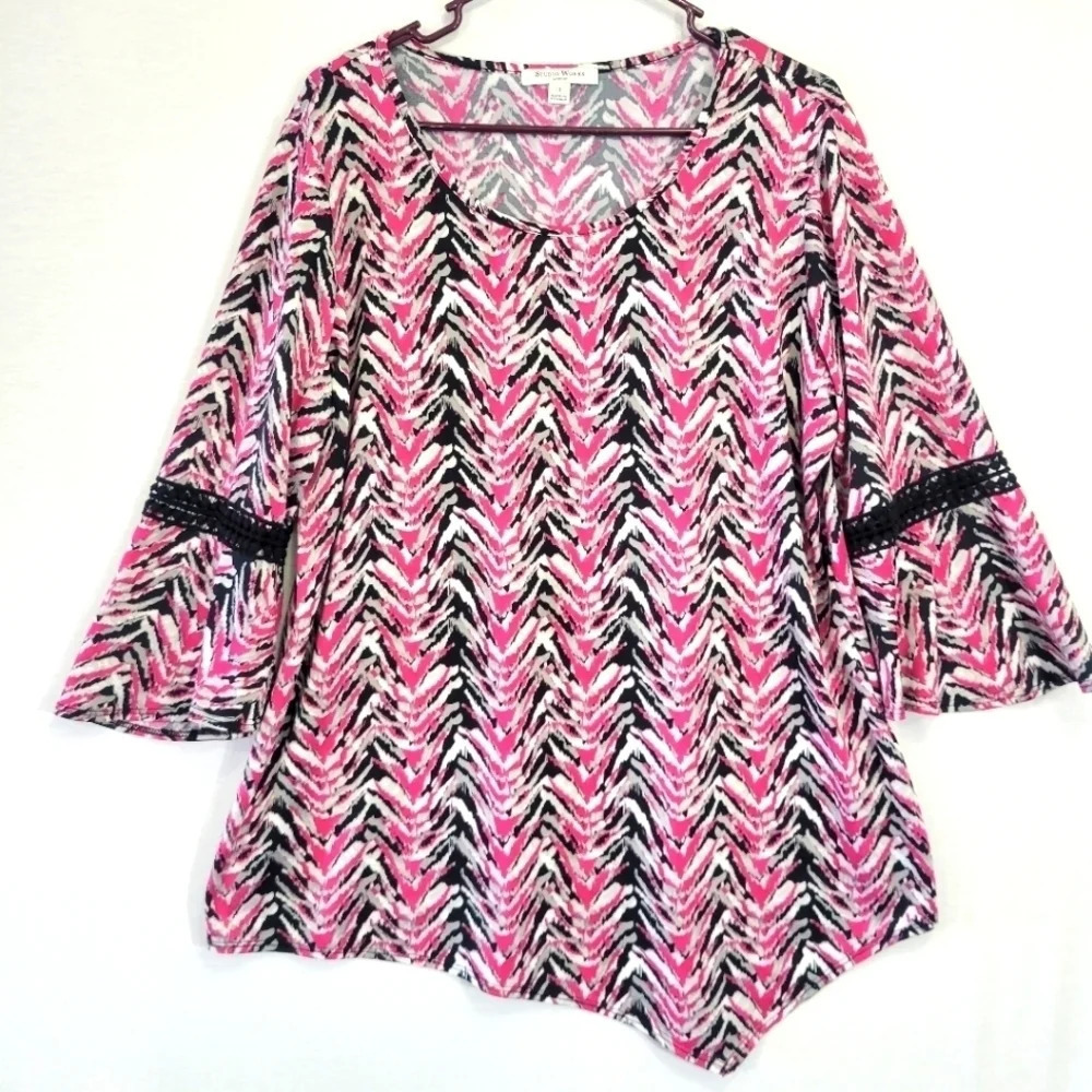 Studio Works Pink/Black Soft Stretchy‎ Asymmetrical Top 1X